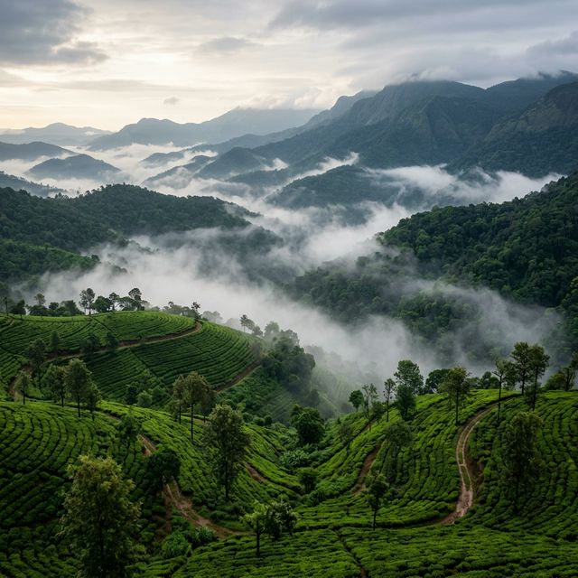 Misty hills of Sakleshpur with coffee terraces